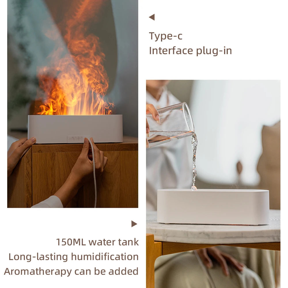 Essential Oil Aroma Diffuser Flame Air Humidifier Ultrasonic Cool Mist Difusor with RGB Realistic Fire Night Light